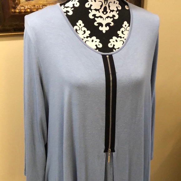 ⭐️ Comfy steel blue with zipper detail, asymmetrical long-sleeve tunic - Picture 2 of 10